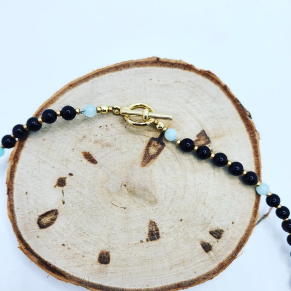 Black Agate ,Amazonite Tree of Life necklace 6 mm - Picture 4 of 6